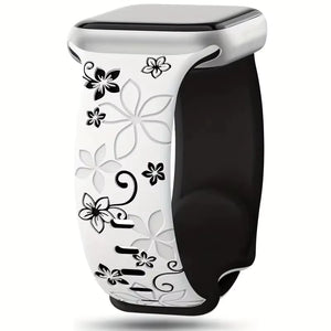 Modbands DuoTone Floral Silicone - White/Black Apple Watch band