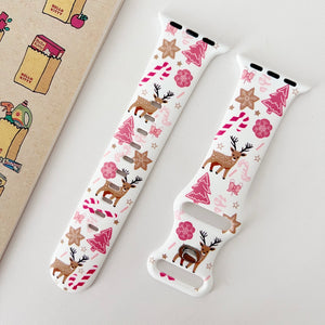 Modbands Pink Reindeer Christmas Silicone Prints Apple Watch band