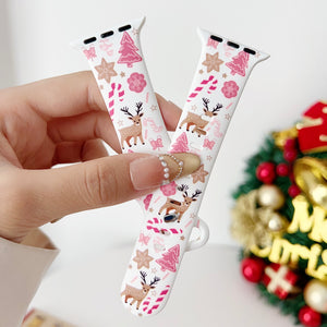 Modbands Pink Reindeer Christmas Silicone Prints Apple Watch band